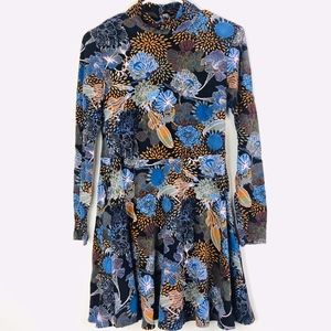 H&M FLORAL JERSEY DRESS NAVY BLUE